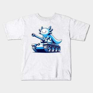 Blue Axolotl Riding A Tank Kids T-Shirt